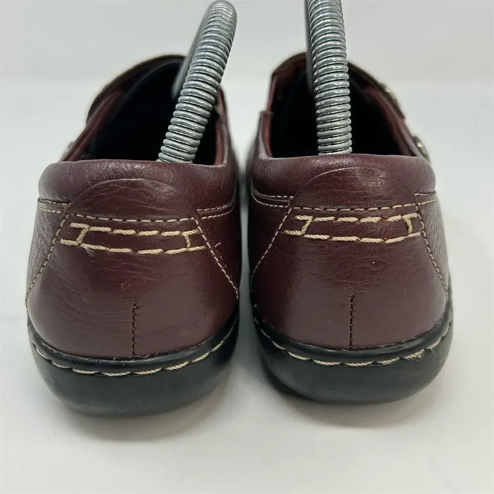 Clarks Women's Rich Burgundy Red Leather Loafers Size 9.5 Narrow Casual Flats
